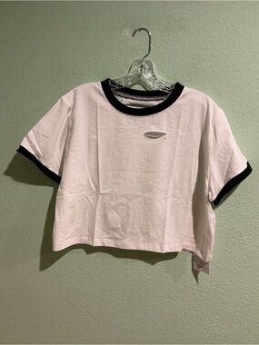 White Cropped Ringer Tee with Black Trim